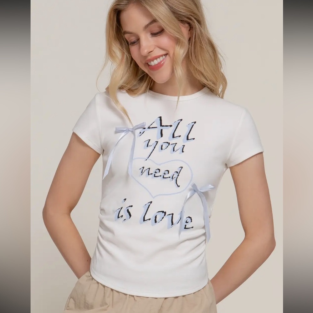 'All You Need Is Love' Ribbon Detail Cotton Tee